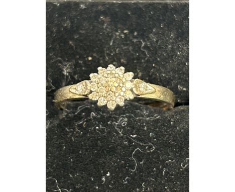 9ct Gold diamond cluster ring Size Q 2.3g