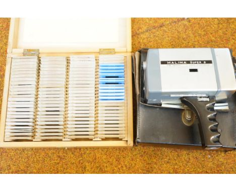 Halina super 8 projector with large collection of slides