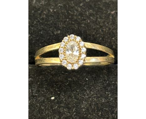 9ct Gold ring set with white stones Size O