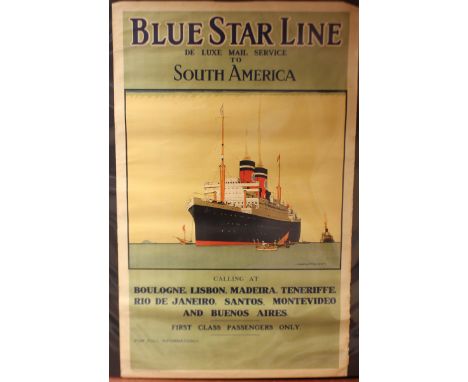 Norman Wilkinson - 'Blue Star Line de Luxe Mail Service to South America' (Travel Poster), lithograph, printed by McCorquodal