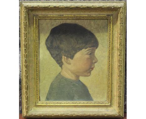 Charles Thomas Wheeler - 'Robin' (Half Length Profile Portrait of Robin Wheeler), 20th century oil on canvas-board, titled an
