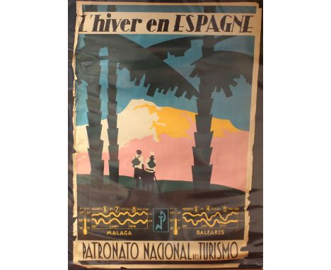 Casenave - 'L'Hiver en Espagne' (Spanish Ski Poster), lithograph, printed by Graficos Herrera Hermosilla, 102.5cm x 69cm, tog