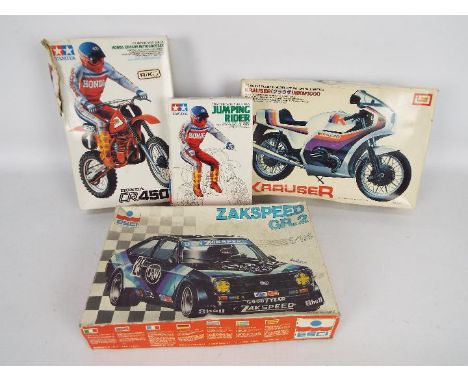 Tamiya - Esci - Jimai - 4 x vintage boxed model kits including 1:12 scale jumping rider which is still unmade with the parts 