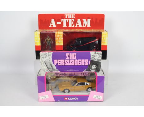 Corgi - 2 x TV car sets in 1:36 scale, The Persuaders Aston Martin DBS and The A Team GMC Van. # CC07002, # CC87502. The vehi