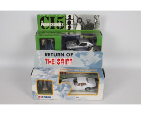 Corgi - 2 x TV car sets in 1:36 scale, The Saint Jaguar XJS and The Professionals Ford Capri. # 57404, # 57401. The cars and 