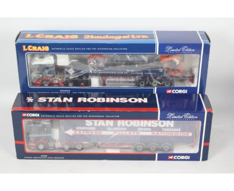 Corgi - Two boxed Corgi Limited Edition 1:50 scale diecast trucks. Lot consists of CC12205 Scania Curtainside 'Stan Robinson'