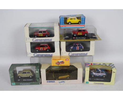 Corgi - Atlas - Cararama - 9 x boxed Mini models including a factory sealed Atlas Dinky 36 Austin Mini Cooper, a Janspeed liv