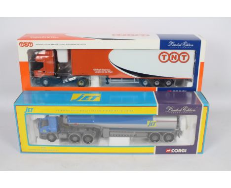 Corgi - Two boxed Corgi Limited Edition 1:50 scale diecast trucks. Lot consists of #75302 Leyland DAF Petrol Tanker 'JET'; wi