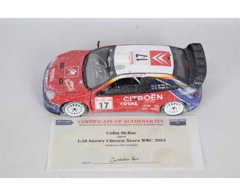 Solido - A signed limited edition 1:18 scale Snowy Citroen Xsara WRC 2003 car signed on the windscreen by the late Colin McRr