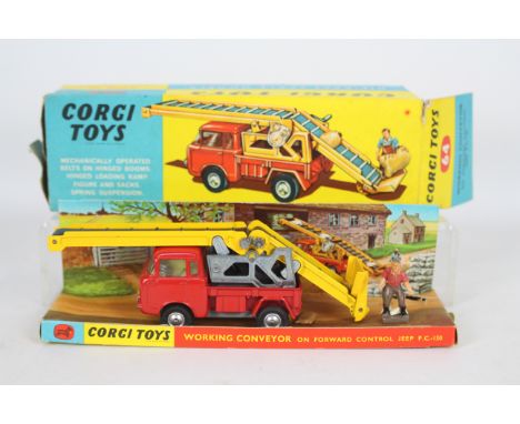 Corgi Toys - A boxed Corgi Toys #64 Working Conveyor on Forward Control Jeep FC-150. The model with red body, yellow conveyor