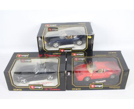 Bburago - Three boxed diecast 1:18 model cars from Bburago. Lot consists of #3065 Dodge Viper RT/10; #3027 Ferrari GTO (1984)