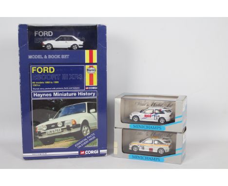 Minichamps - Corgi - 3 boxed Ford Escort models in 1:43 scale, a Cosworth model in 1994 Monte Carlo Rally livery # 948119, a 