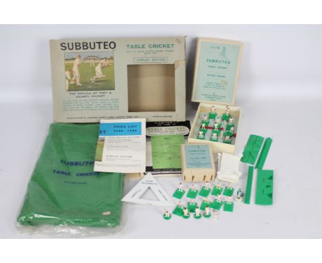 Subbuteo - A boxed Subbuteo Table Cricket Display Edition. The set contains a pitch, instructions and ephemera with 12 loose 