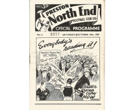 Preston North End FC Vs Man City Football Vintage Programme from Sat 10th October 1959 at Deepdale. A Matchday Ticket include