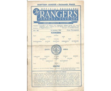 Rangers FC Vs Celtic FC Vintage Football Programme From 1st January 1955 at the Ibrox Stadium. A rare Vintage Programme, Well