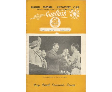 Football Arsenal Football Club Supporters Club Gunflash vintage programme vol 1 No 10 June 1950 Cup Final Souvenir Issue. Goo