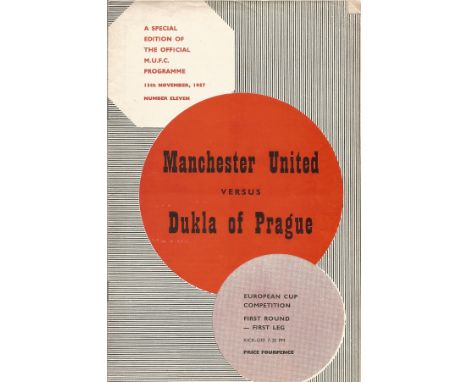 Manchester United Vs Dukla of Prague Special Edition Vintage Football programme from 13th November 1957, European cup Competi