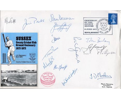Cricket Sussex C. C. C multi signed Centenary 1972 FDC. First Day Cover issued to celebrate the Centenary of Sussex County Cr