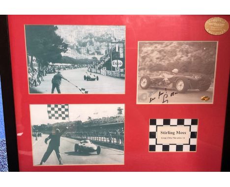 Motor Racing Stirling Moss 20x16 mounted signature piece includes signed vintage black and white photo and 2 unsigned photos.