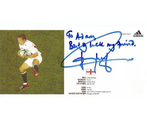 Rugby Union Jonny Wilkinson signed 8x4 Adidas promo photo dedicated. Jonathan Peter Wilkinson, CBE, born 25 May 1979, is an E