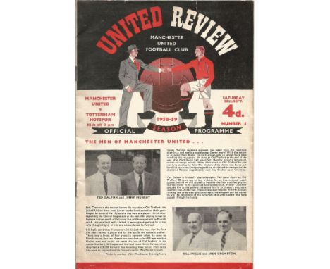 Manchester Utd Vs Tottenham Hotspur FC Vintage Football Programme From 20th September 1958 ( 7 Months after Munich Air Crash)