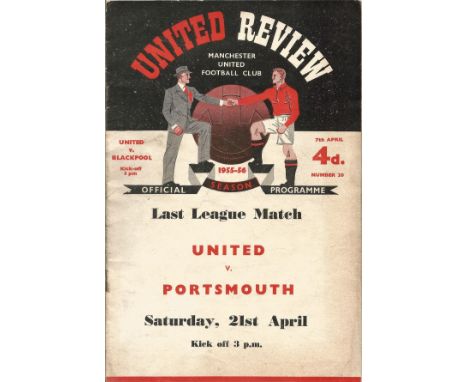 Manchester Utd FC Vs Blackpool FC Vintage Football Programme from 7th April 1956 at Old Trafford. Rare Well Sought After Prog