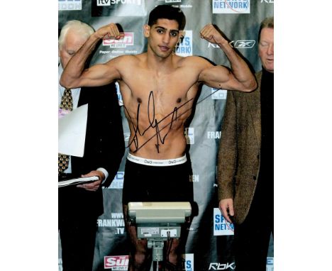 Boxing Amir Khan signed 10x8 colour photo. Amir Iqbal Khan (born 8 December 1986) is a British professional boxer, promoter a