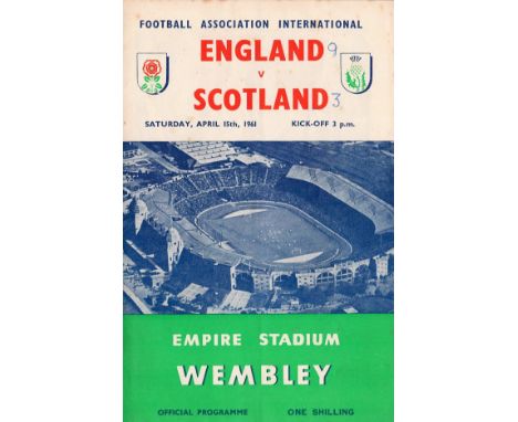 Football England v Scotland vintage programme Empire Stadium Wembley April 15th 1961. Good condition. All autographs come wit
