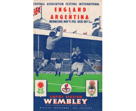 Football England v Argentina vintage programme Empire Stadium Wembley May 9 1951. Good condition. All autographs come with a 