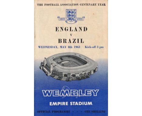 Football England v Brazil vintage programme Empire Stadium Wembley May 8th 1963. Good condition. All autographs come with a C