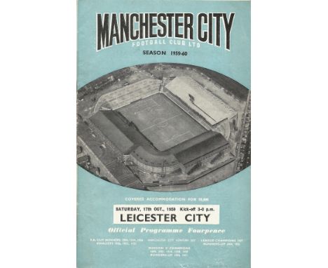 Manchester City Vs Leicester City Vintage Football Programme From Saturday 17th Oct 1959 at Maine Road. Good used condition. 