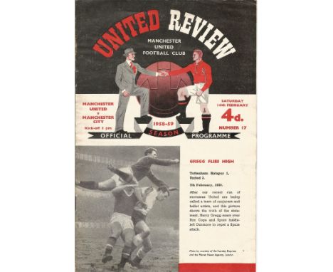 Man Utd Vs Man City Vintage Football Programme From 14th February 1959 at Old Trafford. This programme was produced one year 