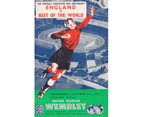 Football England v Rest of the World vintage programme Empire Stadium Wembley October 21st 1953. Good condition. All autograp