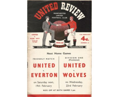 Man Utd Vs Man City Vintage Football Programme from 12th February 1955. Fantastic vintage programme well sought after. Good u