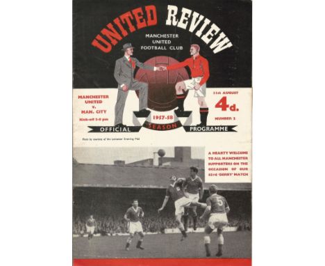 Manchester Utd FC Vs Manchester City FC Vintage Football Programme From Saturday 31st August 1957 at Old Trafford. Man Utd We