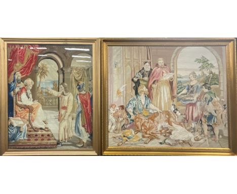 Tapestry - 19th century Jesus meets with Nicodemus Unsigned, tapestry, 91cm x 74cm; another, 19th century The Wounded Hart Un