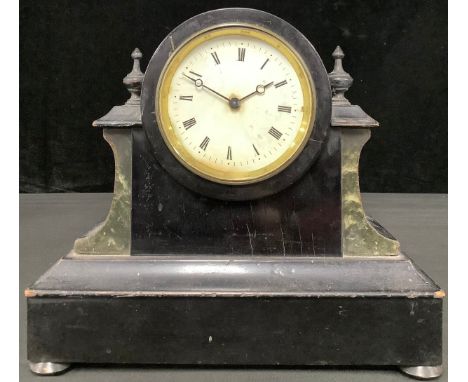 A French ebonised marble effect Paris mantel clock, Roman numerals to dial, 21cm high 