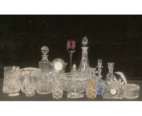 Glassware - cut glass decanters; cut glass vases, etc, including Doulton, Edinburgh Crystal, Stuart, etc; a Waterford Crystal