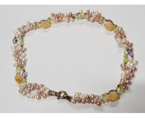 FRESHWATER PEARL, CITRINE, PERIDOT, AMETHYST NECKLET