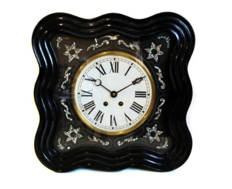 Mid 19th century French wall clock, 8-day two train movement, striking on single gong with repeater, circular white painted d