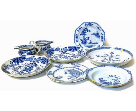 Three Chinese export porcelain dishes, two plates bowl and sauce boats Condition reports are not available for this sale.