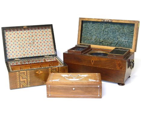 19th century rosewood tea caddy, walnut jewellery box and rosewood bridge box. Condition reports are not available for this s