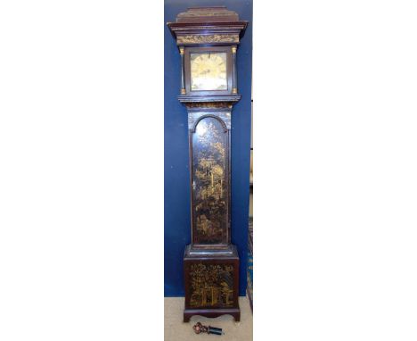 George III lacquered longcase clock, square brass dial, 30 hour movement WM Marsden, Bishops Castle (alterations and restorat