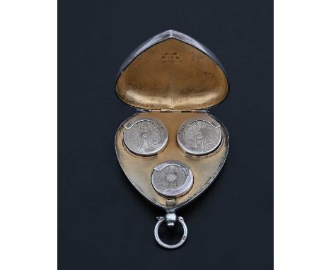 An Edwardian silver triple sovereign case, heart shaped, with hinged cover, secured by a push-button release, the interior ho