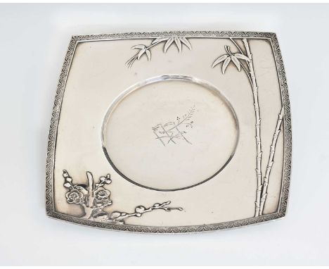 Tiffany & Co.A nineteenth-century American silver Aesthetic style dish, of square form with flared borders, the Japonesque de