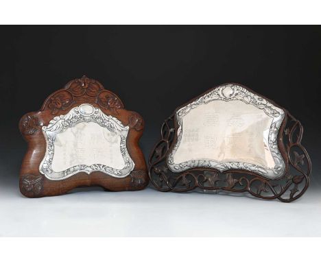 China.Two late nineteenth or early-twentieth-century Chinese silver-coloured metal mounted trophy plaques, each with presenta
