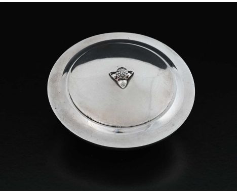 Johan Rhode for George Jensen.A Danish Art Deco silver bowl and cover, of ovoid form, the detachable cover with foliate finia