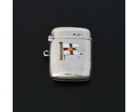 An early Edwardian silver and enamel maritime flag vesta case, of rounded rectangular form, applied in polychrome enamel with