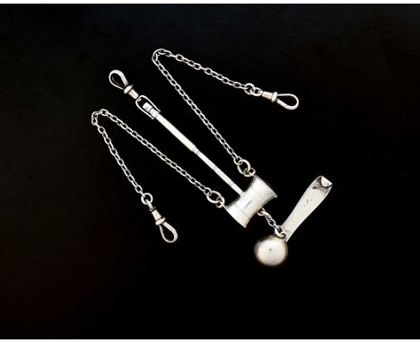 Sewing Interest.A Victorian novelty silver chatelaine, ensuite with a combination needle case and thimble holder, modelled in