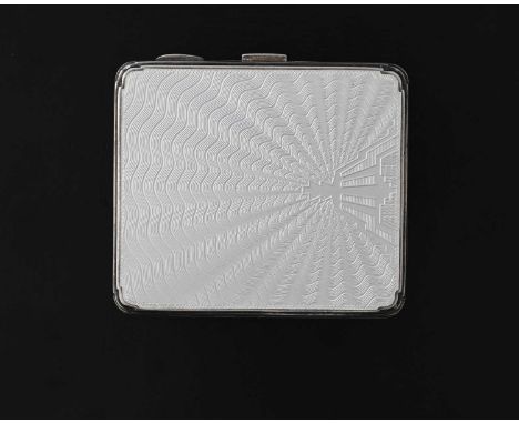 A George V Art Deco silver and enamel cigarette case, of rectangular form with stepped rounded corners, the front panel decor